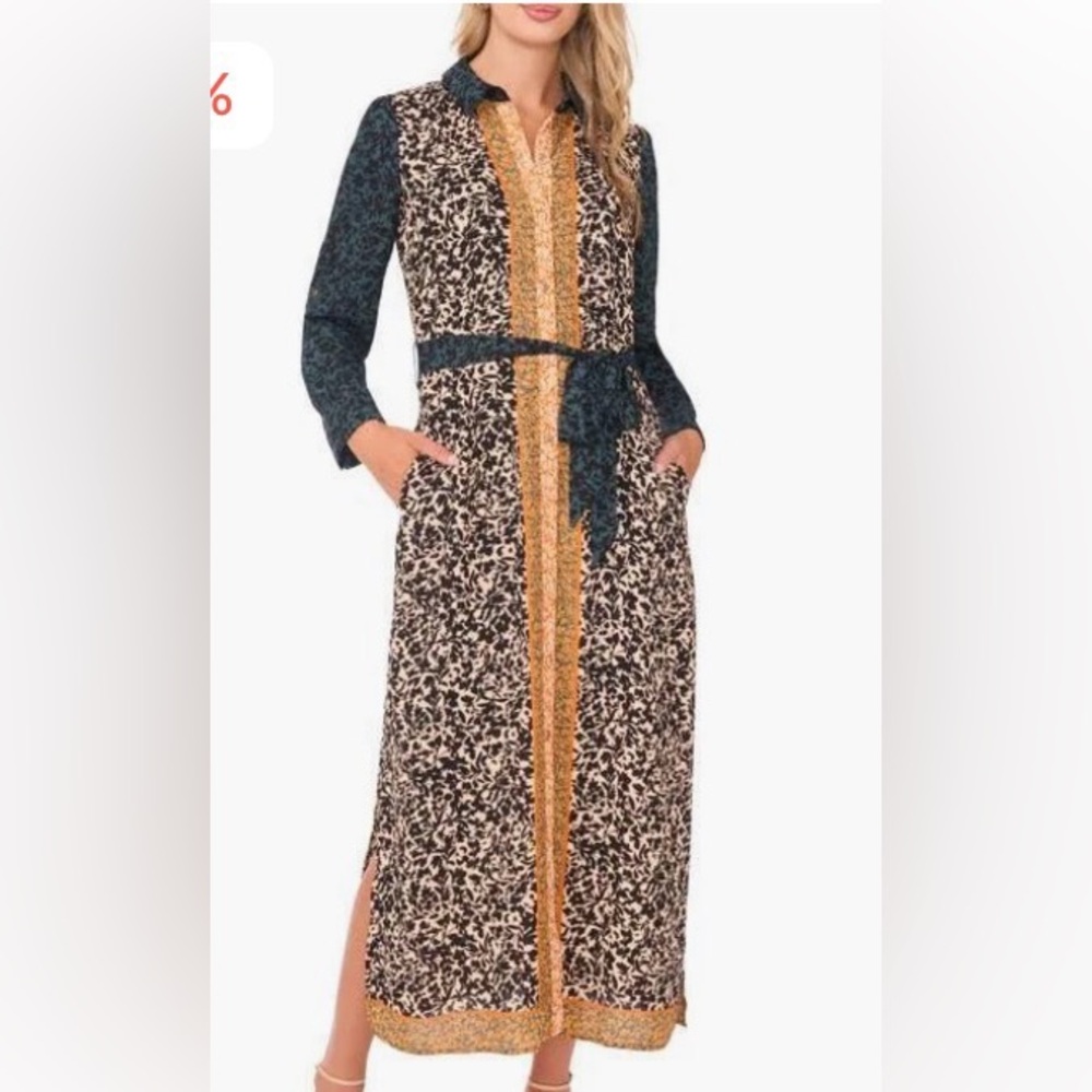 NWT Vince Camino Mixed Print Maxi Shirt Dress in Jungle Green Floral. Sz. XL